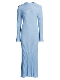 Striped-Trim Silk-Linen Maxi Dress