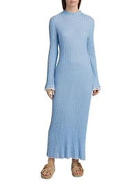 Striped-Trim Silk-Linen Maxi Dress