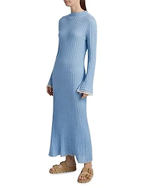 Striped-Trim Silk-Linen Maxi Dress