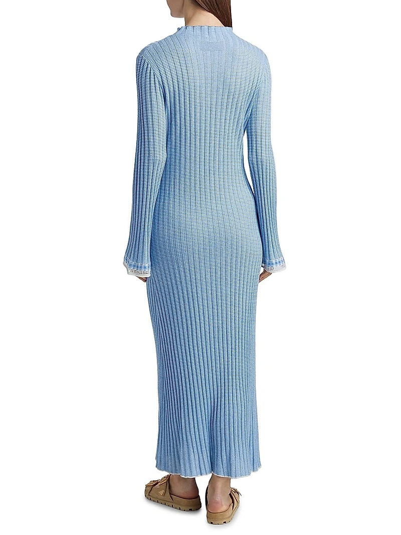 Striped-Trim Silk-Linen Maxi Dress