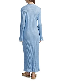 Striped-Trim Silk-Linen Maxi Dress