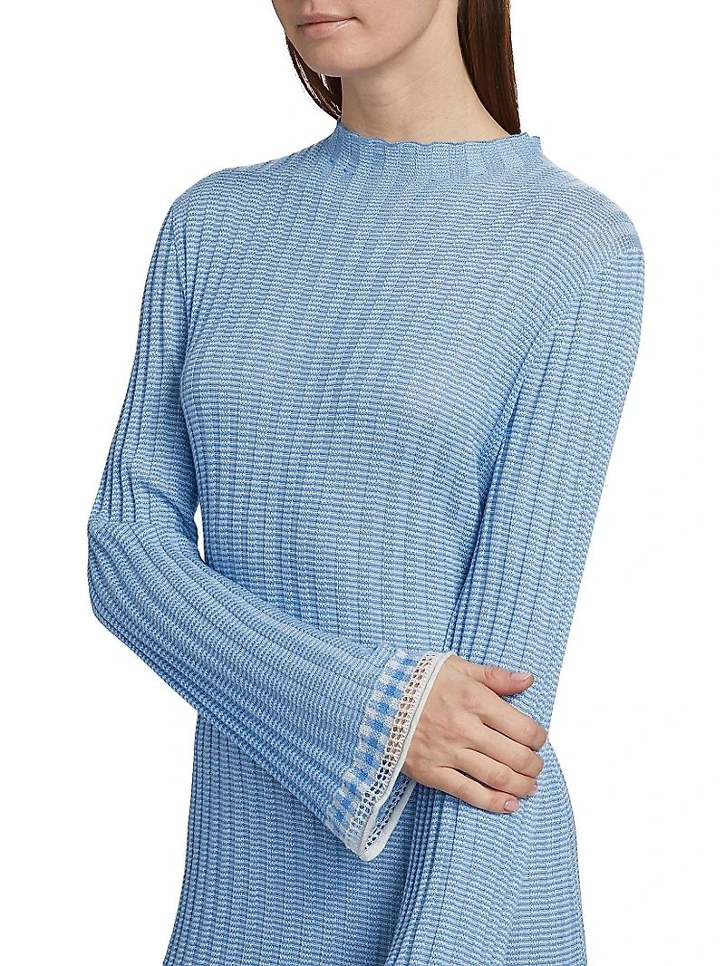 Striped-Trim Silk-Linen Maxi Dress