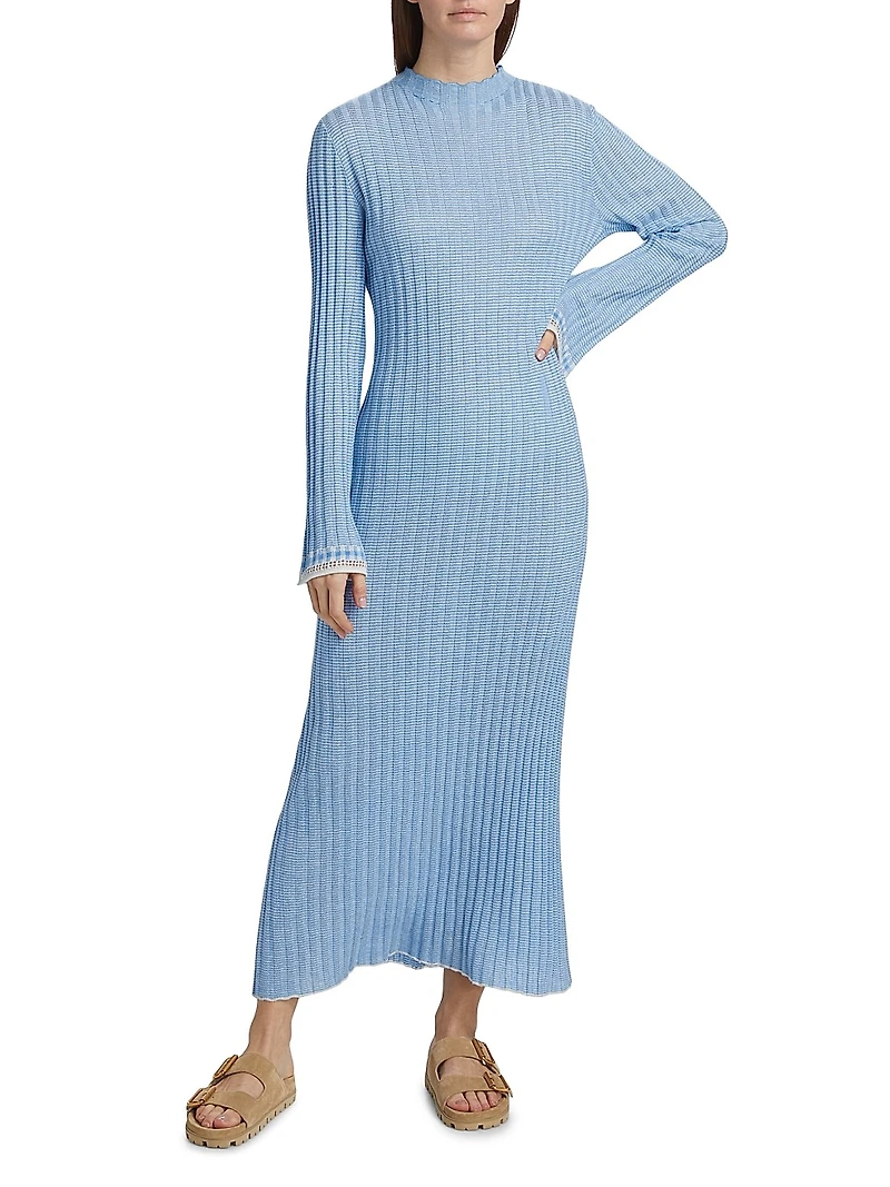 Striped-Trim Silk-Linen Maxi Dress