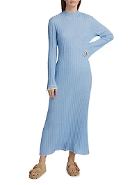 Striped-Trim Silk-Linen Maxi Dress