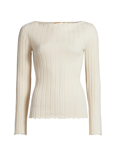 Cashmere Flared Long-Sleeve Top
