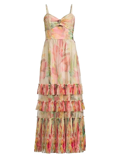 Elliott Ruffled Printed Tulle Sweetheart Gown