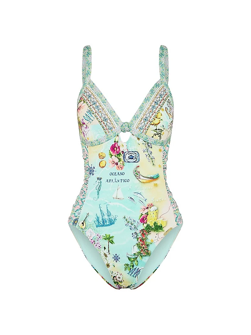 Just Coasting Knotted Printed One-Piece Swimsuit