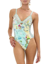 Just Coasting Knotted Printed One-Piece Swimsuit