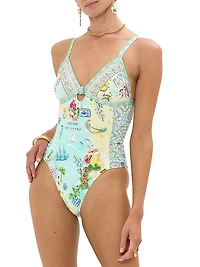Just Coasting Knotted Printed One-Piece Swimsuit
