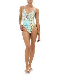 Just Coasting Knotted Printed One-Piece Swimsuit