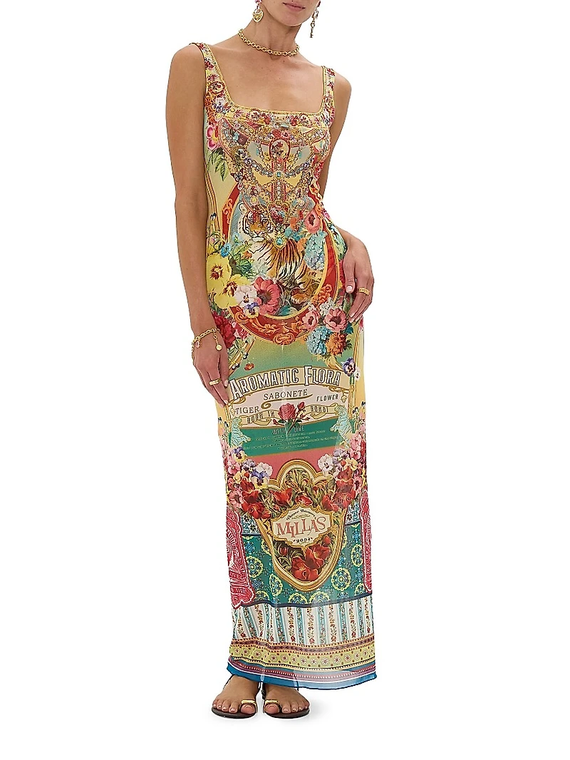 Aromatic Tiger Flower Squareneck Maxi Dress