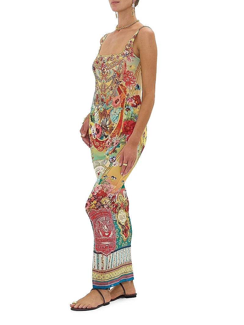 Aromatic Tiger Flower Squareneck Maxi Dress
