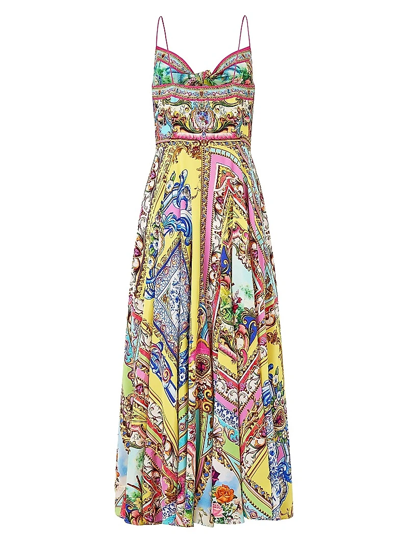 Spirit of Santa Maria Tie-Front Silk Maxi Dress