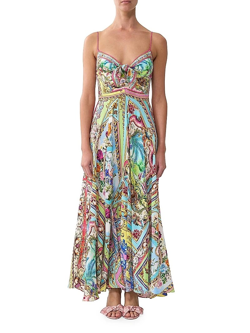Spirit of Santa Maria Tie-Front Silk Maxi Dress