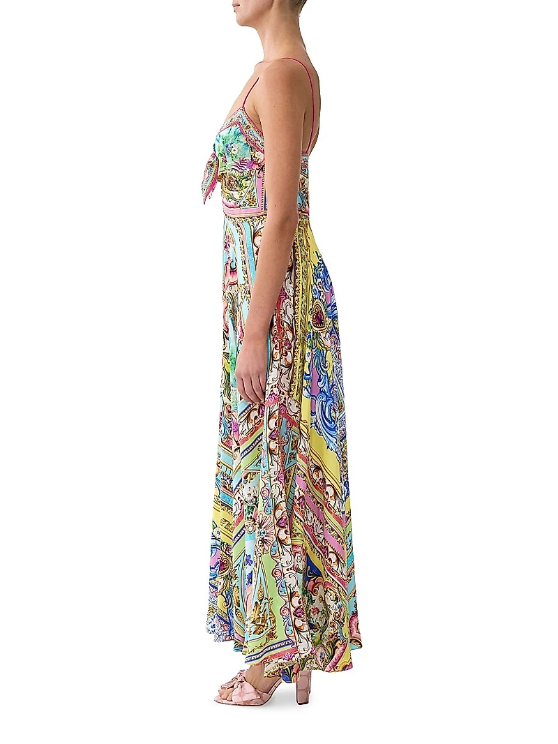 Spirit of Santa Maria Tie-Front Silk Maxi Dress