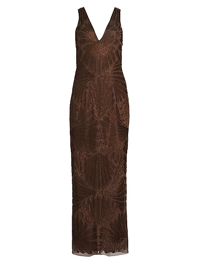 Butterfly Beaded Column Gown