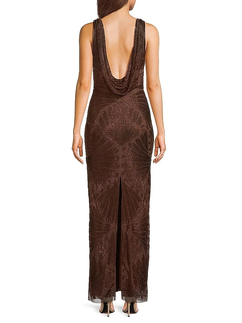 Butterfly Beaded Column Gown