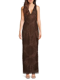 Butterfly Beaded Column Gown