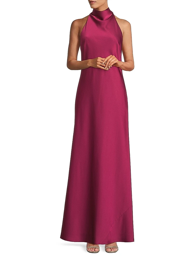 Satin Halter A-Line Gown