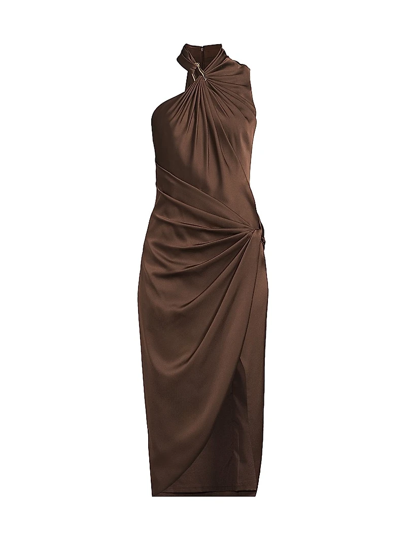 Satin Draped Asymmetric Cocktail Dress