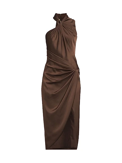 Satin Draped Asymmetric Cocktail Dress