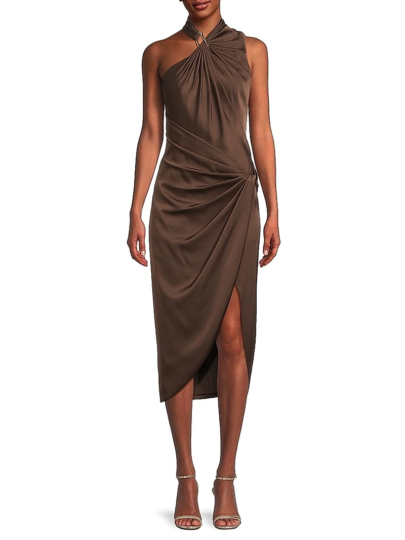 Satin Draped Asymmetric Cocktail Dress