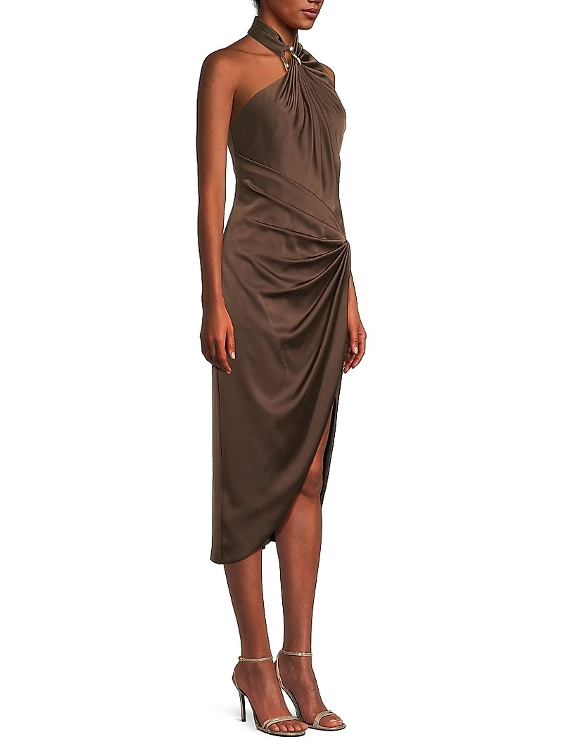 Satin Draped Asymmetric Cocktail Dress