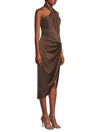 Satin Draped Asymmetric Cocktail Dress