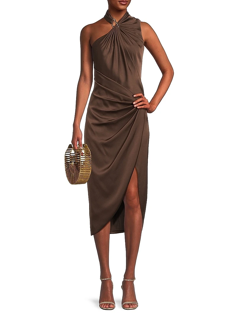 Satin Draped Asymmetric Cocktail Dress