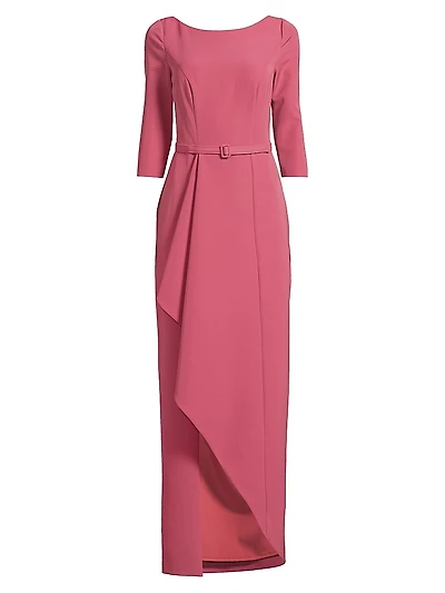 Julia Cascade Ruffle Crepe Column Gown