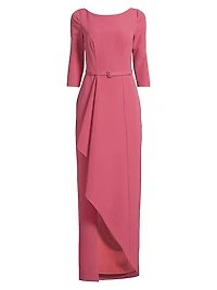 Julia Cascade Ruffle Crepe Column Gown