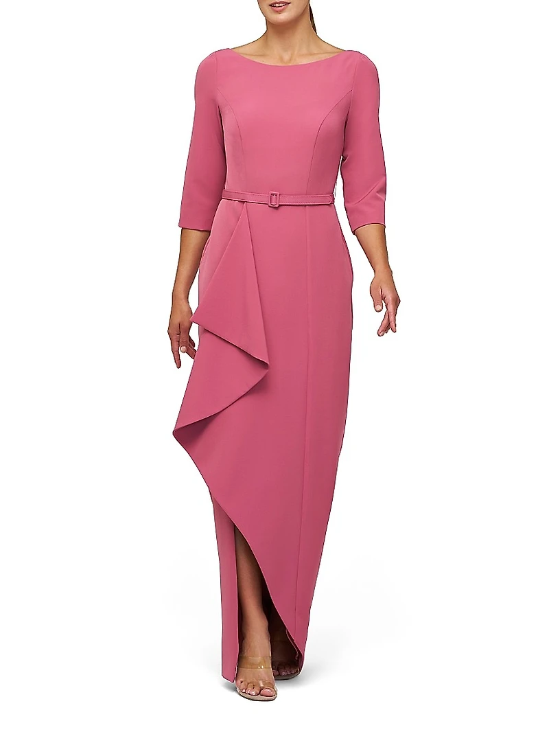 Julia Cascade Ruffle Crepe Column Gown