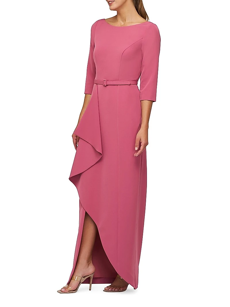 Julia Cascade Ruffle Crepe Column Gown