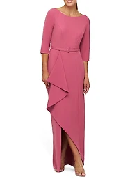 Julia Cascade Ruffle Crepe Column Gown