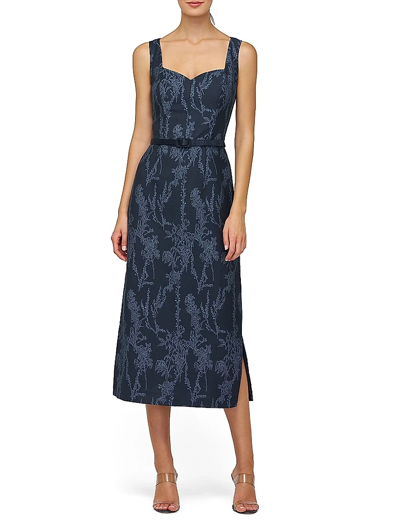 Drew Jacquard Belted Sheath Midi-Dress
