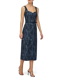 Drew Jacquard Belted Sheath Midi-Dress