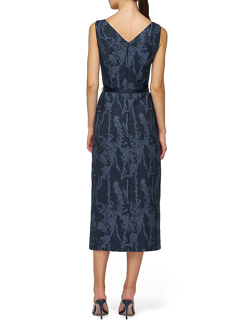 Drew Jacquard Belted Sheath Midi-Dress