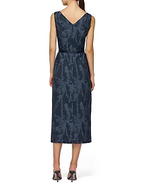 Drew Jacquard Belted Sheath Midi-Dress