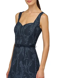 Drew Jacquard Belted Sheath Midi-Dress