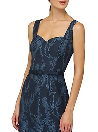 Drew Jacquard Belted Sheath Midi-Dress