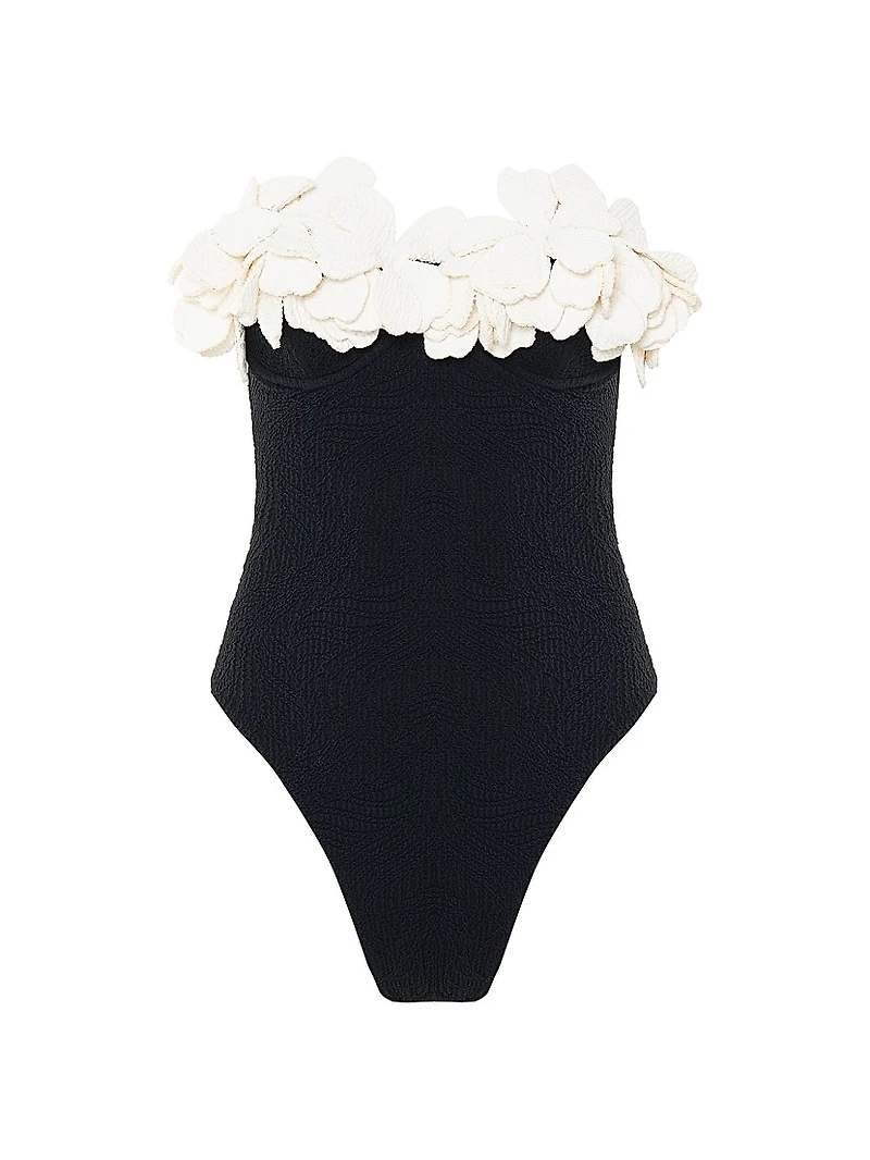 Breeze Floral Appliqué Strapless One-Piece Swimsuit