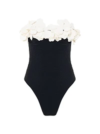 Breeze Floral Appliqué Strapless One-Piece Swimsuit