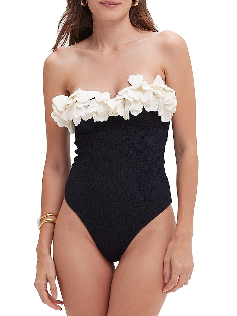 Breeze Floral Appliqué Strapless One-Piece Swimsuit