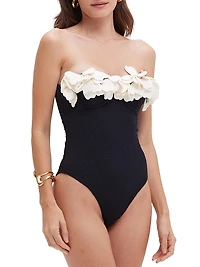 Breeze Floral Appliqué Strapless One-Piece Swimsuit