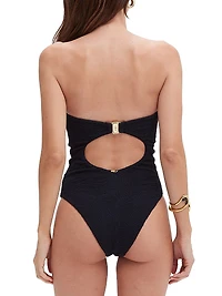 Breeze Floral Appliqué Strapless One-Piece Swimsuit