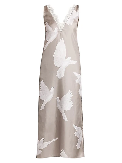 Birds Silk Midi Slipdress