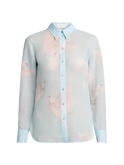 Birds Silk Georgette Slim-Fit Shirt