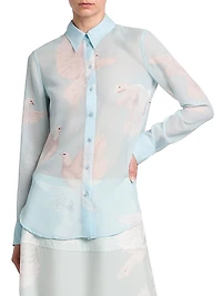 Birds Silk Georgette Slim-Fit Shirt