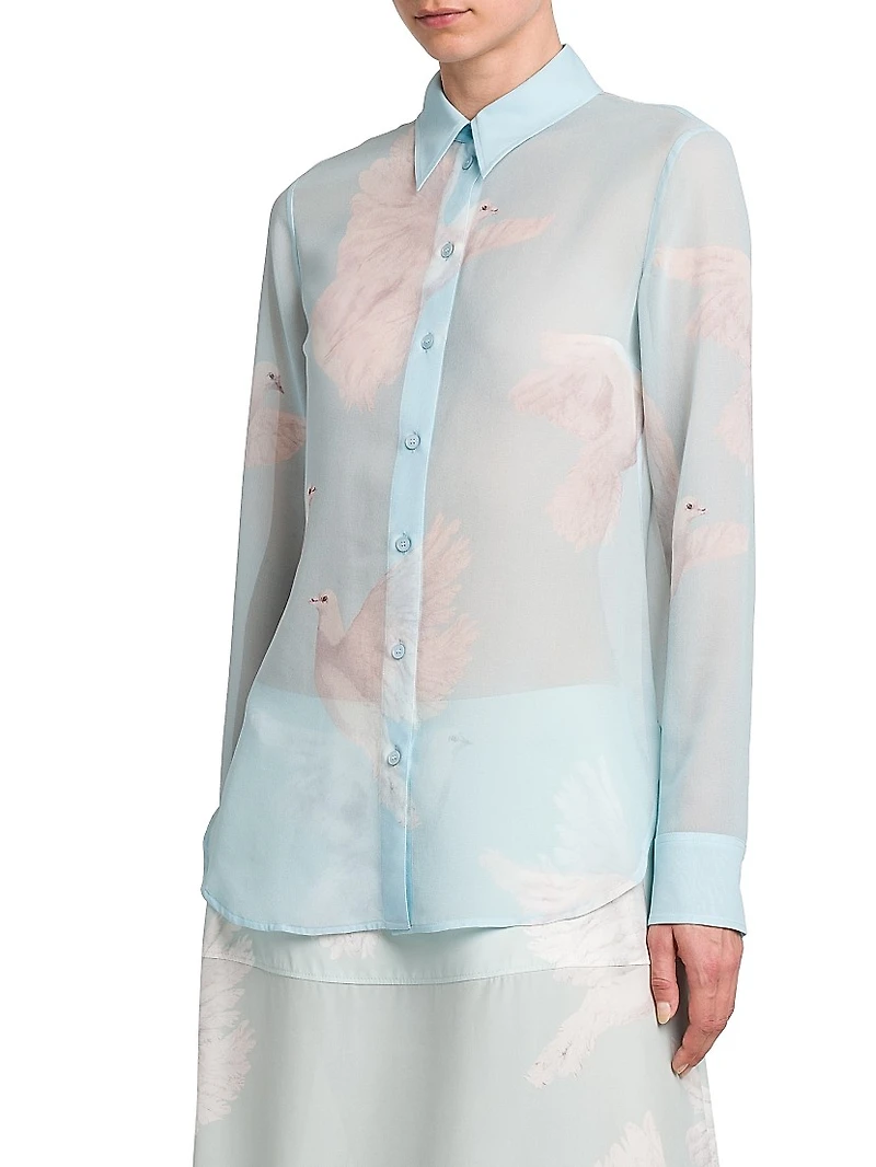 Birds Silk Georgette Slim-Fit Shirt