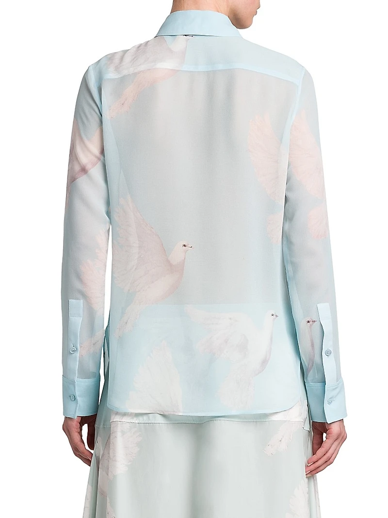 Birds Silk Georgette Slim-Fit Shirt